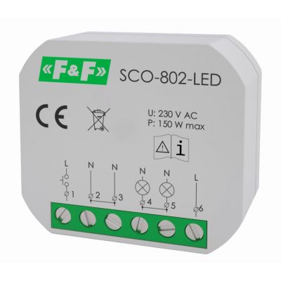 Ściemniacz oświetlenia do źródeł światła LED z pamięcią ustawień natężenia oświetlenia z funkcją Softstart. SCO-802-LED F&F (SCO-802-LED)